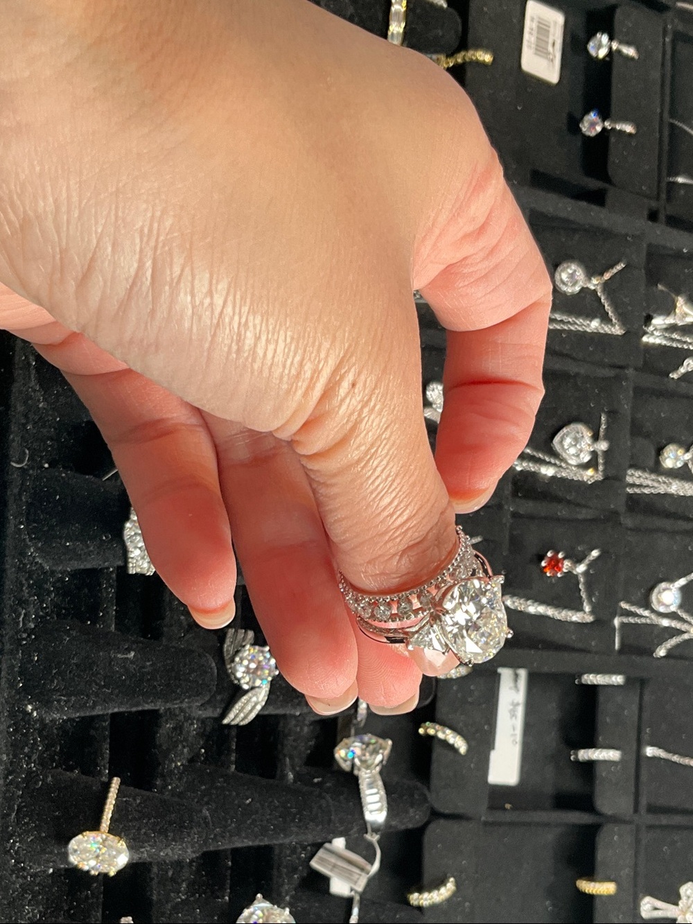 Sterling Silver Clear Crystal Engagement Ring Set - White